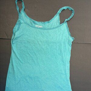 Old Navy Girls Blue-Turquoise Tank Top – Size L, Soft Cotton, Lace Detail